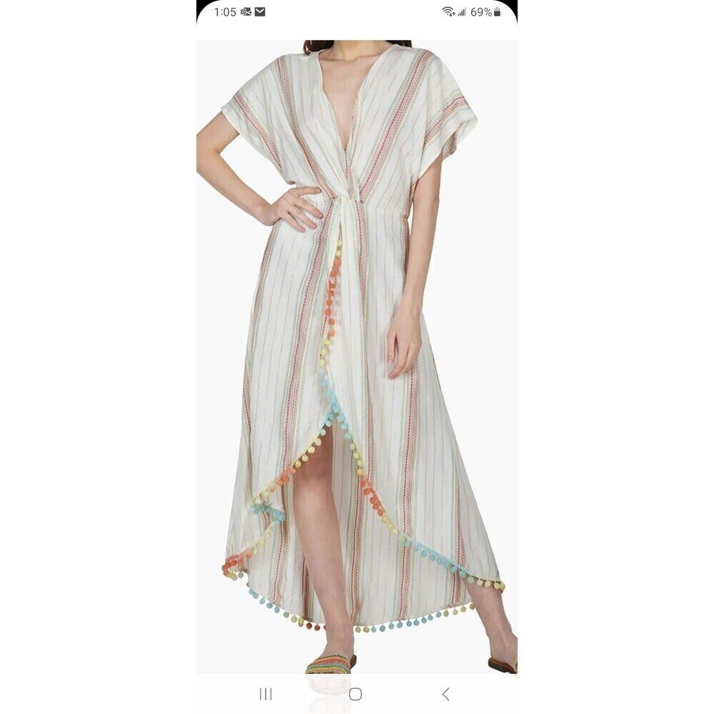America & Beyond rainbow stripe maxi swim coverup XL boho beach resort vacation